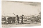 Plate 3: An officer giving orders to a solider in centre foreground, cannon at left, f…, ca. 1641 by Stefano della Bella