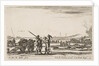 Plate 3: An officer giving orders to a solider in centre foreground, cannon at left, f…, ca. 1641 by Stefano della Bella
