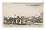 Plate 3: An officer giving orders to a solider in centre foreground, cannon at left, f…, ca. 1641 by Stefano della Bella