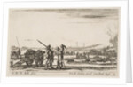 Plate 3: An officer giving orders to a solider in centre foreground, cannon at left, f…, ca. 1641 by Stefano della Bella