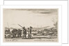 Plate 3: An officer giving orders to a solider in centre foreground, cannon at left, f…, ca. 1641 by Stefano della Bella