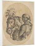 Black slave carries a leopard pelt and holds the bridle of a horse, from 'Several heads…, 1649-50 by Stefano della Bella