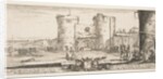 An entrance to a fortress in center, a woman with child seated by a fire to right, sol…, ca. 1641 by Stefano della Bella