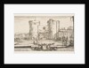 An entrance to a fortress in center, a woman with child seated by a fire to right, sol…, ca. 1641 by Stefano della Bella