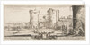 An entrance to a fortress in center, a woman with child seated by a fire to right, sol…, ca. 1641 by Stefano della Bella