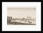A procession of horse-drawn cannon carriages to left, horsemen in combat and a dead ho…, ca. 1641 by Stefano della Bella
