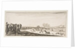A procession of horse-drawn cannon carriages to left, horsemen in combat and a dead ho…, ca. 1641 by Stefano della Bella