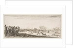 A procession of horse-drawn cannon carriages to left, horsemen in combat and a dead ho…, ca. 1641 by Stefano della Bella