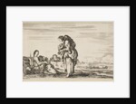 A woman seated to left holding a child, facing right in profile, conversing with a standin…, 1649 by Stefano della Bella (attributed to)