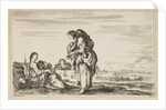 A woman seated to left holding a child, facing right in profile, conversing with a standin…, 1649 by Stefano della Bella (attributed to)