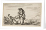 A woman seated to left holding a child, facing right in profile, conversing with a standin…, 1649 by Stefano della Bella (attributed to)