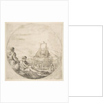 A seated white sailor and a standing black sailor, people building a ship in the backg…, ca. 1660 by Stefano della Bella