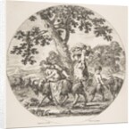 Satyr family walking towards the left with two goats and a basket of grapes, ca. 1657 by Stefano della Bella