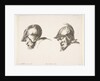 Plate 10: two heads of old soldiers wearing helmets, both facing left and looking down…, ca. 1641 by Stefano della Bella