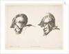Plate 10: two heads of old soldiers wearing helmets, both facing left and looking down…, ca. 1641 by Stefano della Bella