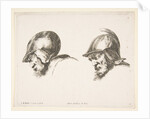 Plate 10: two heads of old soldiers wearing helmets, both facing left and looking down…, ca. 1641 by Stefano della Bella