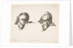 Plate 10: two heads of old soldiers wearing helmets, both facing left and looking down…, ca. 1641 by Stefano della Bella