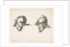 Plate 10: two heads of old soldiers wearing helmets, both facing left and looking down…, ca. 1641 by Stefano della Bella