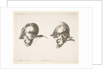 Plate 10: two heads of old soldiers wearing helmets, both facing left and looking down…, ca. 1641 by Stefano della Bella