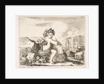 Plate 1: the genius of drawing, a child with wings, seated on a rock in center turn…, ca. 1641-43 by Stefano della Bella
