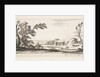 Plate 3: two horsemen crossing a river to right, a woman with two baskets atop a donke…, ca. 1641 by Stefano della Bella
