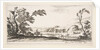 Plate 3: two horsemen crossing a river to right, a woman with two baskets atop a donke…, ca. 1641 by Stefano della Bella