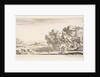 Plate 4: two pilgrims observing ruins to right, one pointing towards the right, a shep…, ca. 1641 by Stefano della Bella