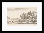 Plate 4: two pilgrims observing ruins to right, one pointing towards the right, a shep…, ca. 1641 by Stefano della Bella