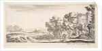 Plate 4: two pilgrims observing ruins to right, one pointing towards the right, a shep…, ca. 1641 by Stefano della Bella