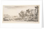 Plate 4: two pilgrims observing ruins to right, one pointing towards the right, a shep…, ca. 1641 by Stefano della Bella