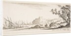 Plate 7: various boats on shore to left, a man carrying a bag, seen from behind and wa…, ca. 1641 by Stefano della Bella