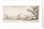 Plate 7: various boats on shore to left, a man carrying a bag, seen from behind and wa…, ca. 1641 by Stefano della Bella