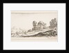 Plate 9: two horsemen at left galloping uphill towards the right, a horse and seated m…, ca. 1641 by Stefano della Bella