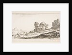 Plate 9: two horsemen at left galloping uphill towards the right, a horse and seated m…, ca. 1641 by Stefano della Bella