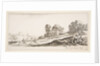 Plate 9: two horsemen at left galloping uphill towards the right, a horse and seated m…, ca. 1641 by Stefano della Bella