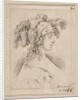 Plate 15: mid-bust of a young woman in profile wearing a hat topped with feathers, fro…, ca. 1649 by Stefano della Bella