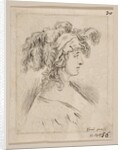 Plate 15: mid-bust of a young woman in profile wearing a hat topped with feathers, fro…, ca. 1649 by Stefano della Bella