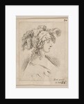 Plate 15: mid-bust of a young woman in profile wearing a hat topped with feathers, fro…, ca. 1649 by Stefano della Bella