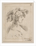 Plate 15: mid-bust of a young woman in profile wearing a hat topped with feathers, fro…, ca. 1649 by Stefano della Bella