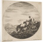 Herdsman on horseback drives animals, from 'Six animal subjects', ca. 1646 by Stefano della Bella
