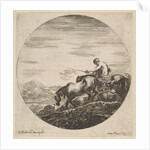 Herdsman on horseback drives animals, from 'Six animal subjects', ca. 1646 by Stefano della Bella