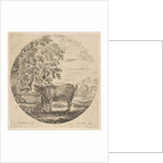 A peasant woman with a cow at a fountain decorated with the Medici arms, from 'Six ani…, ca. 1646 by Stefano della Bella