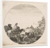 Plate 5: a woman carrying a child on a horse at left, a camel following her, a herd of…, ca. 1646 by Stefano della Bella