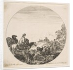 Plate 5: a woman carrying a child on a horse at left, a camel following her, a herd of…, ca. 1646 by Stefano della Bella