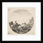 Plate 5: a woman carrying a child on a horse at left, a camel following her, a herd of…, ca. 1646 by Stefano della Bella