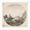 Plate 5: a woman carrying a child on a horse at left, a camel following her, a herd of…, ca. 1646 by Stefano della Bella