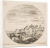 Plate 12: a shepherd sleeping on the ground at right, three horses at left, other hors…, ca. 1646 by Stefano della Bella