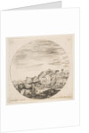 Plate 12: a shepherd sleeping on the ground at right, three horses at left, other hors…, ca. 1646 by Stefano della Bella