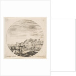 Plate 12: a shepherd sleeping on the ground at right, three horses at left, other hors…, ca. 1646 by Stefano della Bella