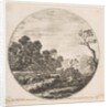 Plate 6: cows crossing a valley at left, a horseman and other cows in the background…, ca. 1646 by Stefano della Bella